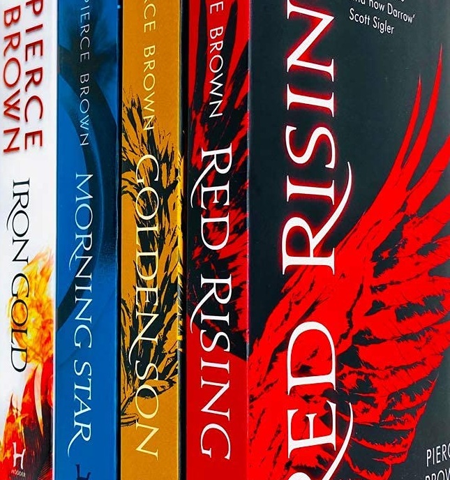 A stack books from the Red Rising series